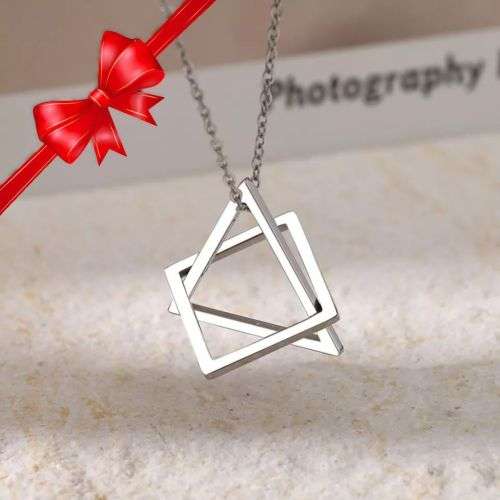 Retail Price R1099 SILVER TRIANGLE & SQUARE Necklace 45cm TITANIUM (NEVER FADE)