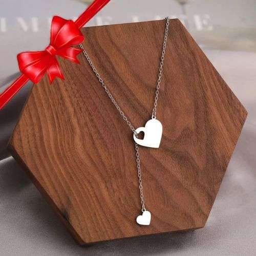 Retail Price R1099 SILVER DOUBLE HEARTS Necklace 45cm TITANIUM (NEVER FADE)