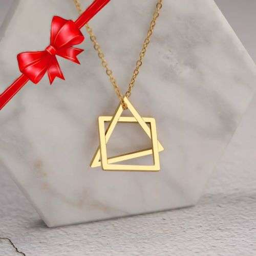 Retail Price R1299 GOLD TRIANGLE & SQUARE Necklace 45cm TITANIUM (NEVER FADE)