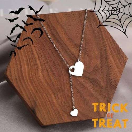 Retail Price R1099 SILVER DOUBLE HEARTS Necklace 45cm TITANIUM (NEVER FADE)