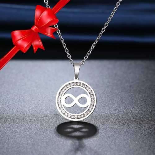 Retail Price R1399 SILVER INFINITY Necklace with Simulated Stones 45cm TITANIUM (NEVER FADE)
