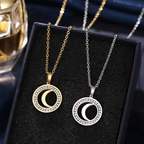 Retail Price R1399 SILVER MOON Necklace with Simulated Stones 45cm TITANIUM (NEVER FADE)