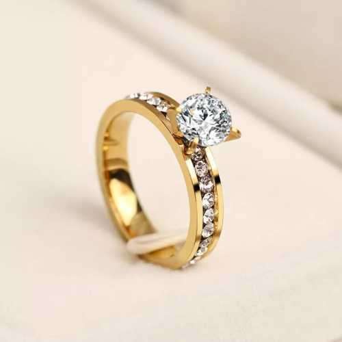 Retail Price R1599 GOLD SOLID RING WITH SIMULATED DIAMONDS SIZE 7 US TITANIUM (NEVER FADE)