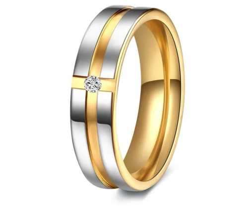 Retail Price R1399 GOLD AND SILVER RING with Simulated Diamond SIZE 11 US TITANIUM (NEVER FADE)