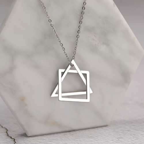 Retail Price R1099 SILVER TRIANGLE & SQUARE Necklace 45cm TITANIUM (NEVER FADE)