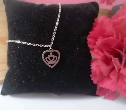 SILVER CROWN HEART (NEVER FADE) NECKLACE