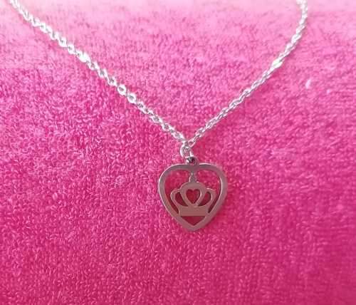 SILVER CROWN HEART (NEVER FADE) NECKLACE