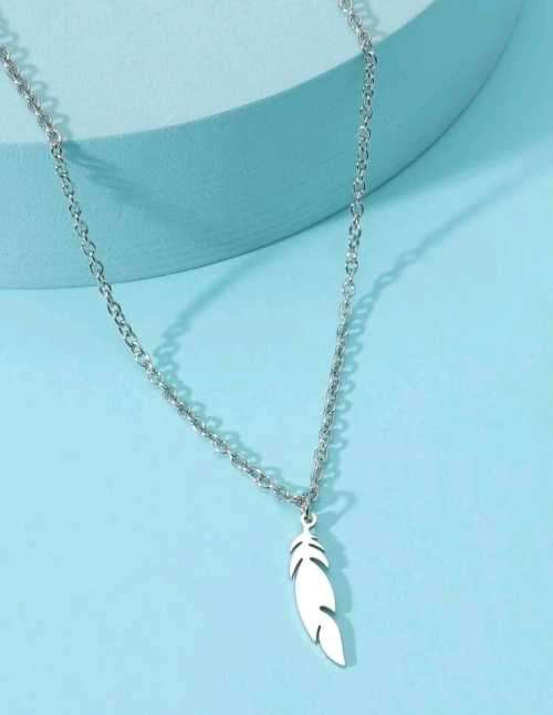 SILVER MENS FEATHER NECKLACE