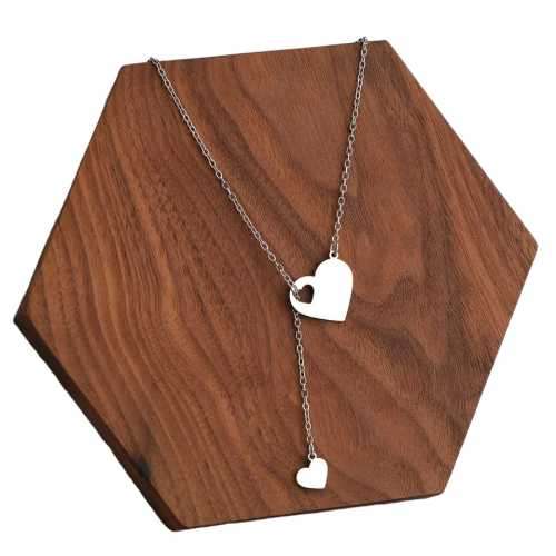 SILVER DOUBLE HEART Necklace 45cm