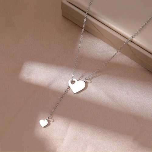 SILVER DOUBLE HEART Necklace 45cm