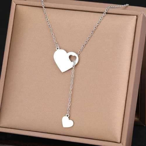 SILVER DOUBLE HEART Necklace 45cm