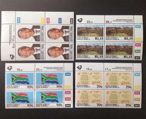 1994 Mandela Presidential Inauguration 4 MNH Control Blocks of 4 Stamps Each