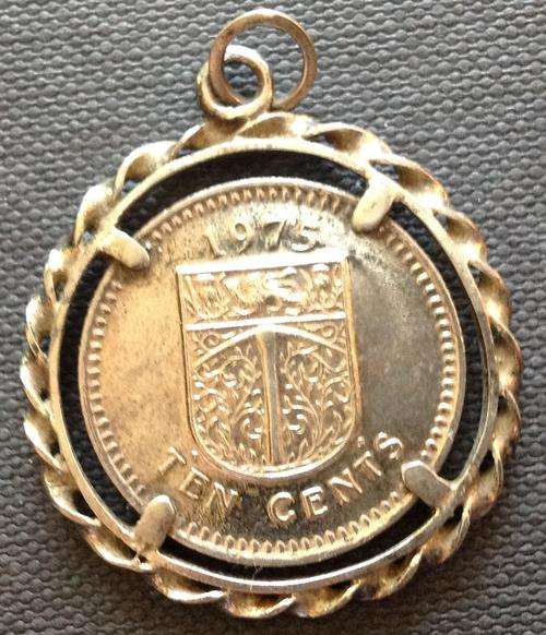 Scarce Rhodesian 1975 10 cents - Mounted as Pendant