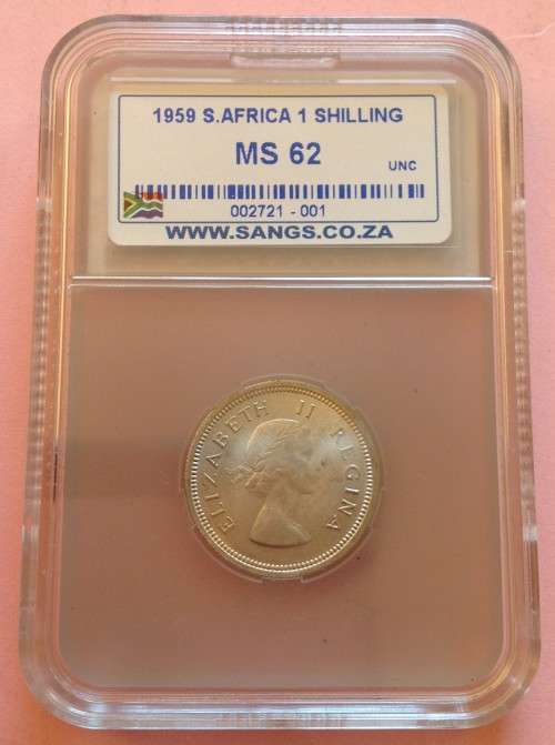 Union of SA 1959 Silver Shilling SANGS MS62 Graded