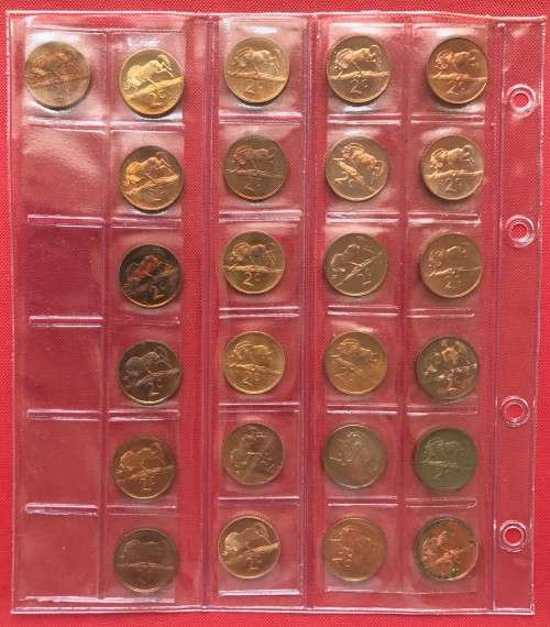RSA SET OF PROOF TWO CENT COINS - 1965 TO 1989