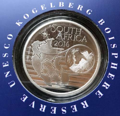 Lovely low mintage Colourised SA Mint Proof 2016 Silver R5 - Blue Bearded Disa