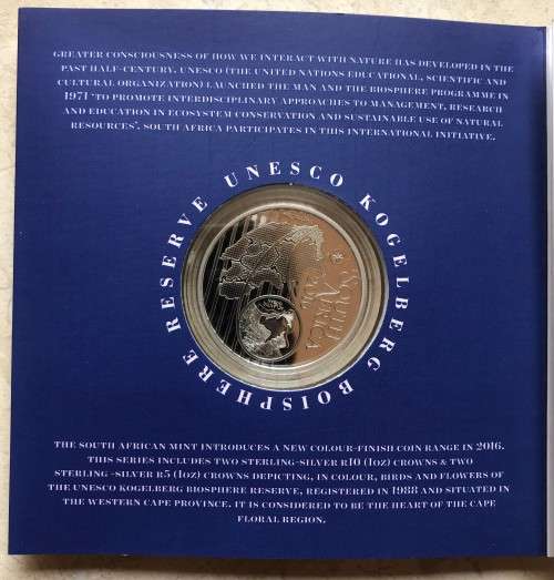 Lovely low mintage Colourised SA Mint Proof 2016 Silver R5 - Blue Bearded Disa