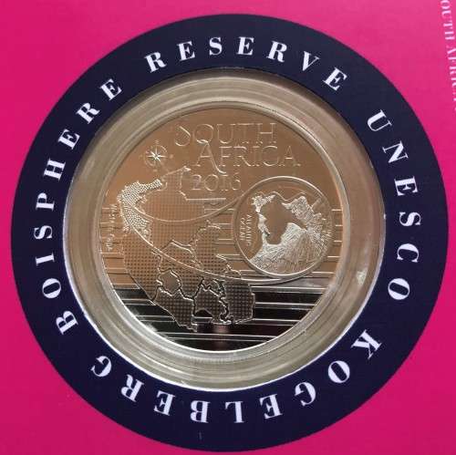 Lovely low mintage Colourised SA Mint Proof 2016 Silver R5 - Cliff Gladiolus