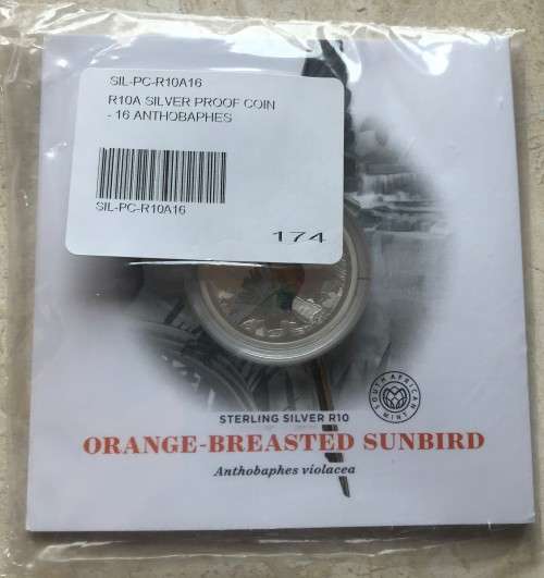Lovely low mintage Colourised SA Mint Proof 2016 Silver R10 - Cape Rockjumper