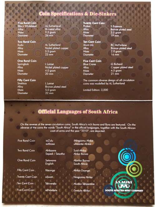 SA 2010 PROOF COIN SET WITH SA MINT COA - LOW MINTAGE 1449