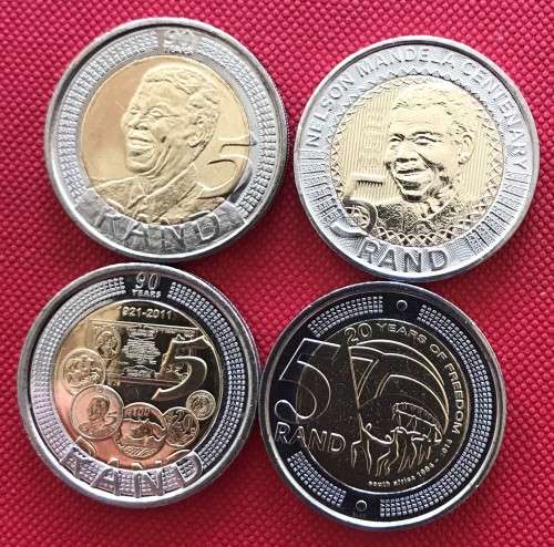 FAB FOUR uncirculated bi-metal R5 Mandela coins in ziplock bags (2008, 2011, 2014 & 2018)