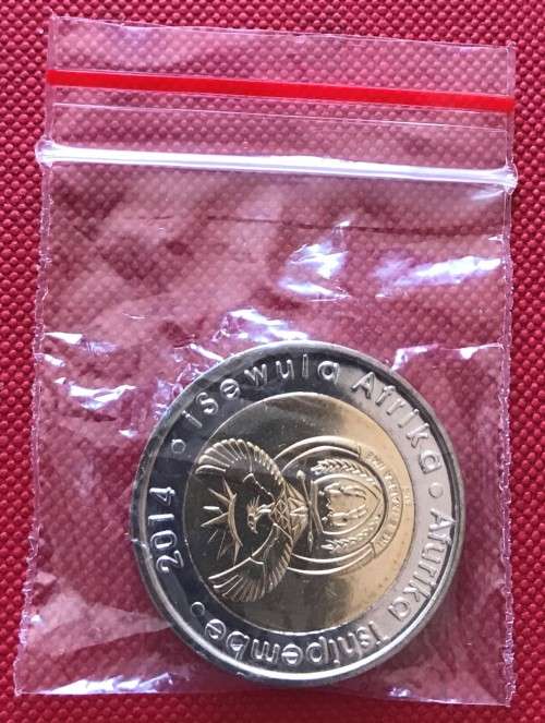 Uncirculated bi-metal SARB 2014 20 Years Democracy R5 in ziplock bag