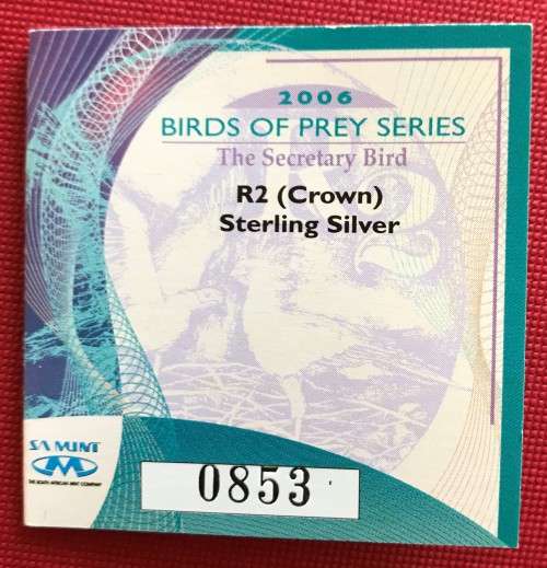 2006 Proof Sterling Silver R2 Crown - Birds of Prey - Secretary Bird, with COA
