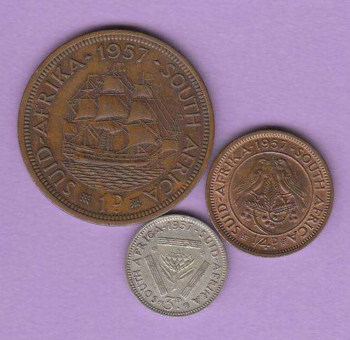 SA Union 1957 Tickey Penny and Farthing