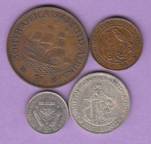 SA Union 1943 Shilling Tickey Penny and Farthing