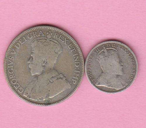 Canada 1910 5c & 1920 25c Silver coins