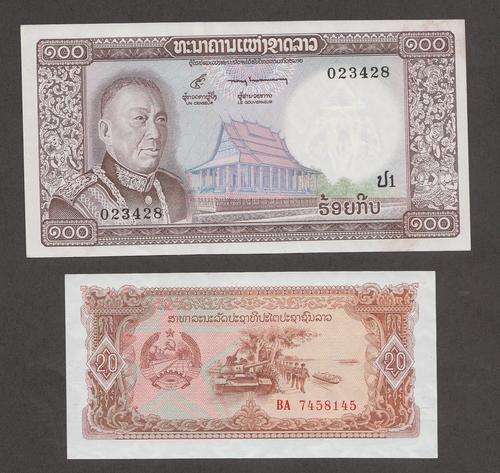 2 UNC Banknotes from Laos - 100 Kip and 20 Kip