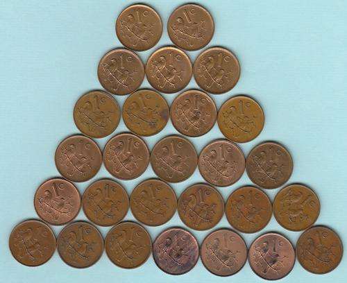 RSA 2nd Dec Series Set of 27 Bronze 1 Cent Coins - only 1965E&A and 1969E are missing!