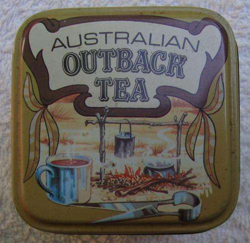 Unusual Small Australian Outback Tea Tin with Recipies for Damper & Billy Tea!