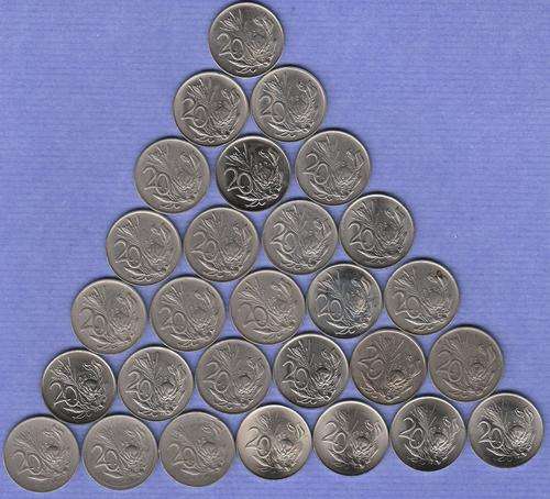 RSA 2nd Dec Series - 28 x 20c coins. Almost complete set. A third are UNC.