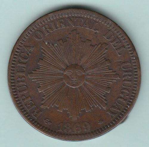 ORIENTAL REPUBLIC OF URUGUAY 1869 4 CENTESIMOS - A lovely old coin, 141 Years Old!