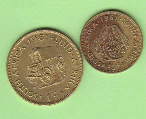 Nice 1st Decimal Series 1961 1 cent and 1/2 cent coins