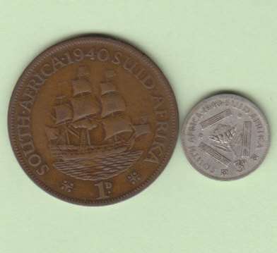 SA Union 1940 Penny and Tickey (3d) - George VI