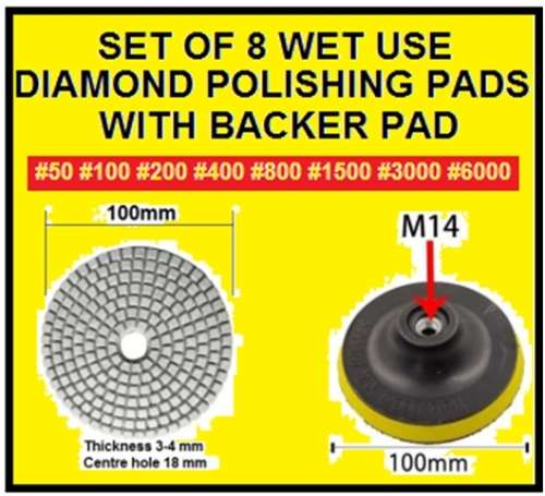 SET OF 8 DIAMOND POLISHING PADS WITH BACKER DISC 4`