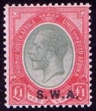 S.W.A. 1927 Overprint S.W.A.  1/3 **, 1Pound *. VF Lightly mtd.