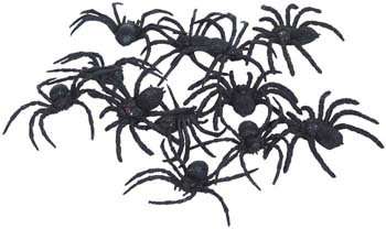 Plastic mini Spiders, +-12 per packet perfect for decor for spiderman party, confetti was R20