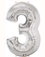 Large silver number three foil balloon