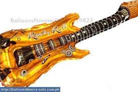 Guitar foil balloon GOLD -  84cm - blows up with straw - rock party