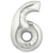Large silver number six balloon