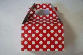 Coloured party boxes - 5 per pack - red polka dot was R25 now R13