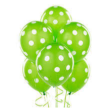 Helium quality balloon 10 in pack , green polka dots