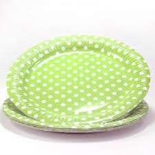 Lime green polka dot big paper plates (10)