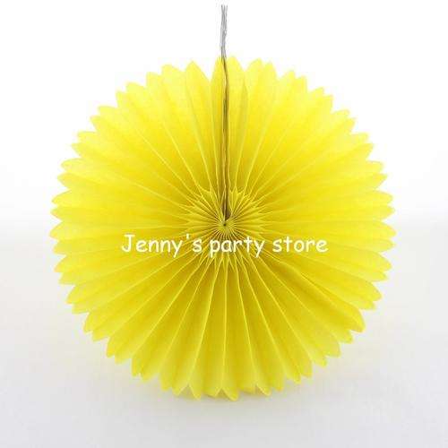 Tissue paper decorative hanging paper fan - 50cm - bright yellow