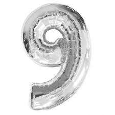 Large silver number nine balloon