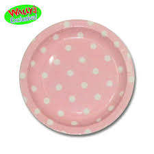 Light pink polka dot party big paper plates (8)