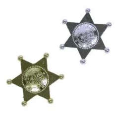Back and silver plastic cowboy badge